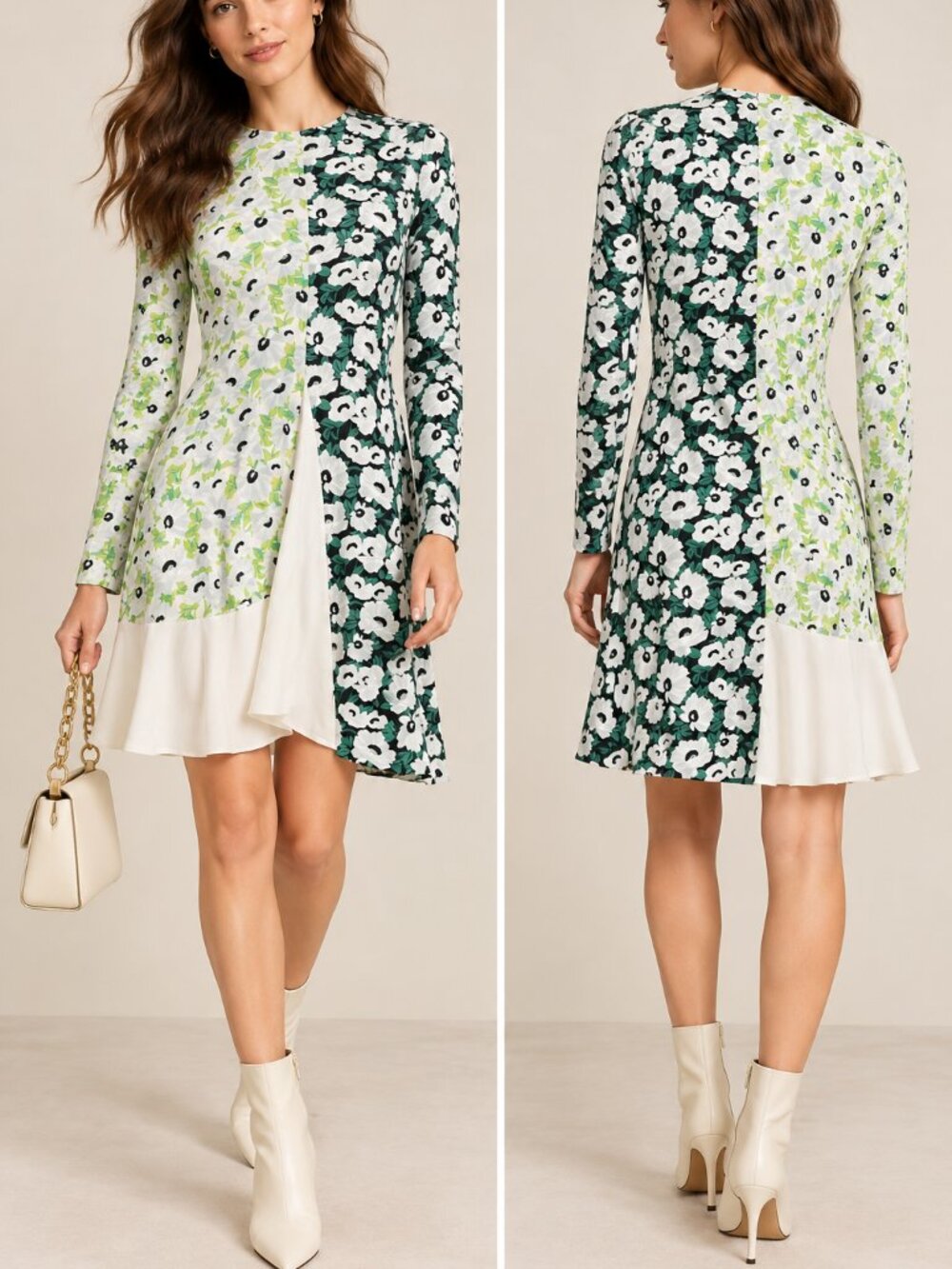 Stella McCartney Floral Colorblock Tent Mini Dress Green White IT40 US4 - Picture 1 of 8